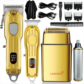 LARGNER Mens Hair Clipper Professional Hair Trimmer Barber Clipper Set Beard Trimmer Cordless Hair Cutting Grooming Kit LED Display USB Rechargeable