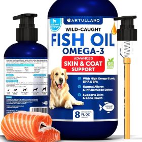 Omega 3 Fish Oil for Dogs Better Than Salmon Oil Skin and Coat Defense Liquid Supplement for Allergy Relief High EPA & DHA for Shedding Mobility Itchi (Brand: Artullano)